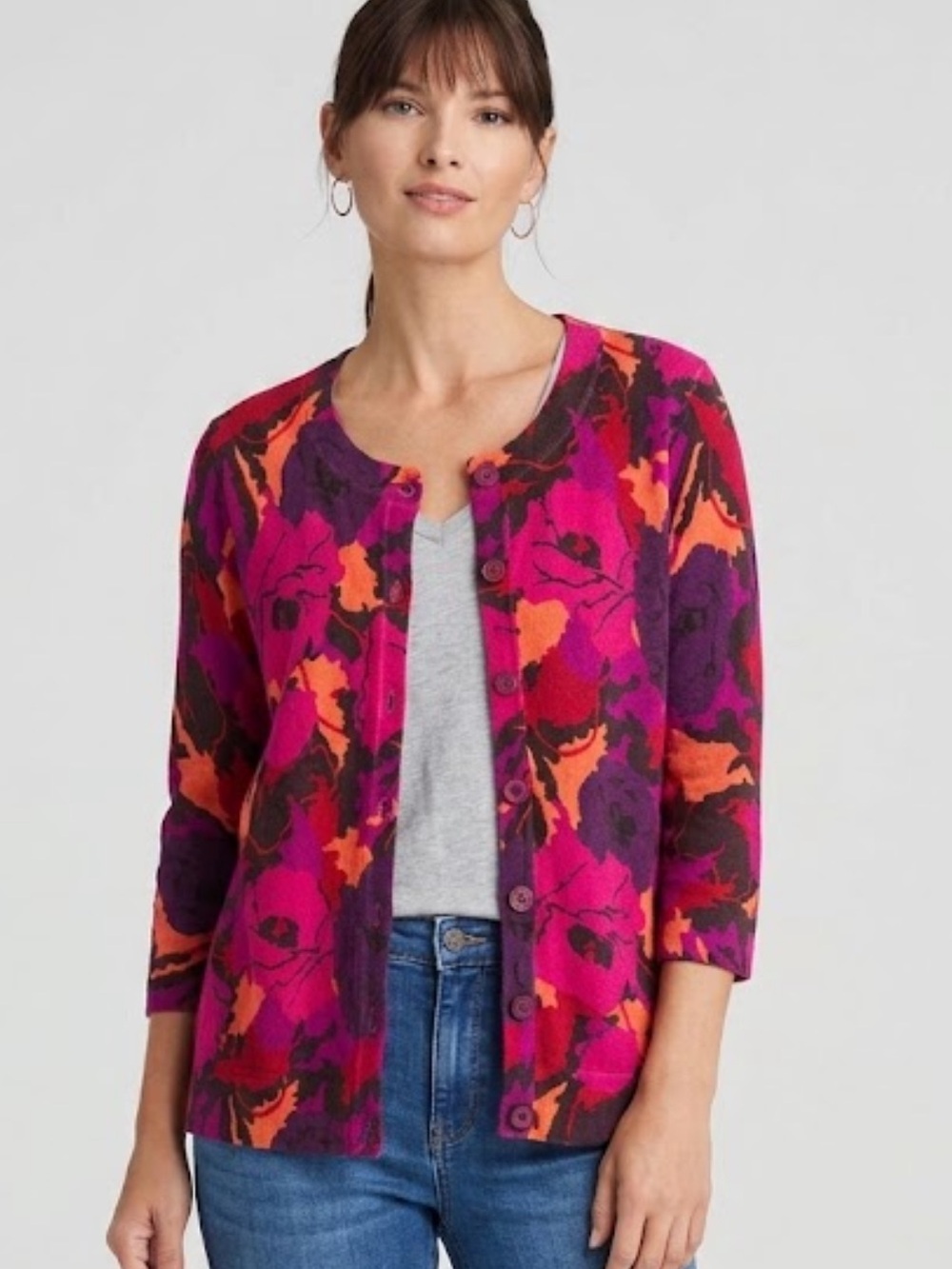 Vintage vibrant floral Talbots Cashmere size L cardigan sweater